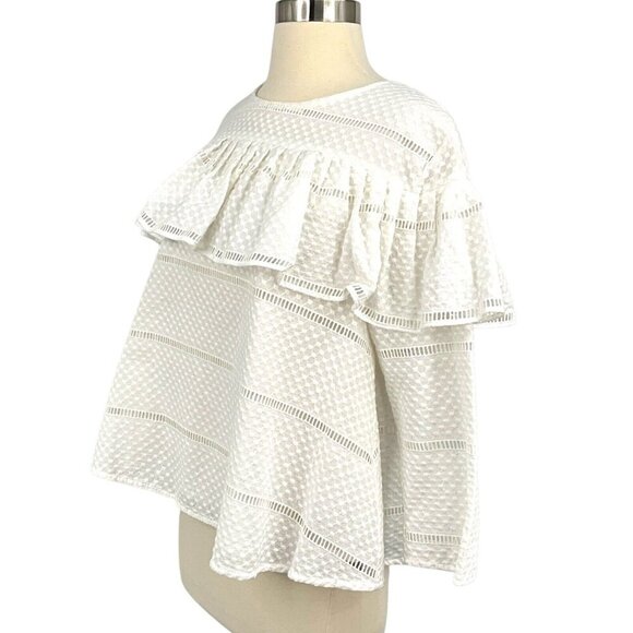 Rachel Parcell Ruffle Blouse White Size M Swiss Dot Lace 3/4 Sleeve Lined Top - Picture 2 of 8
